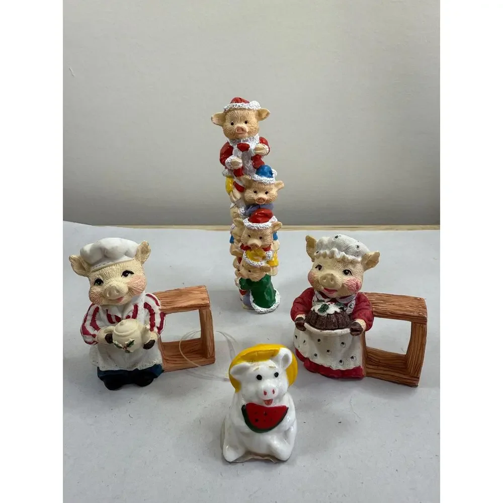 Set of 4 Vintage Christmas Pigs, Festive Holiday Figurines, Farmhouse Decor